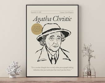 Agatha Christie Line Art Poster: Author Portrait Print