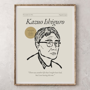 Cartel de Kazuo Ishiguro (Serie de autores), Arte de pared del escritor, Cartel de citas literarias, Regalo para amantes de los libros, Regalo para escritores, Regalo de autor, Decoración del hogar
