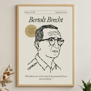 Bertolt Brecht Poster (Authors Series), Writer Aesthetic Wall Art, Literary Quote Poster Print, Book Lover Gift, Gift for Writer and Author