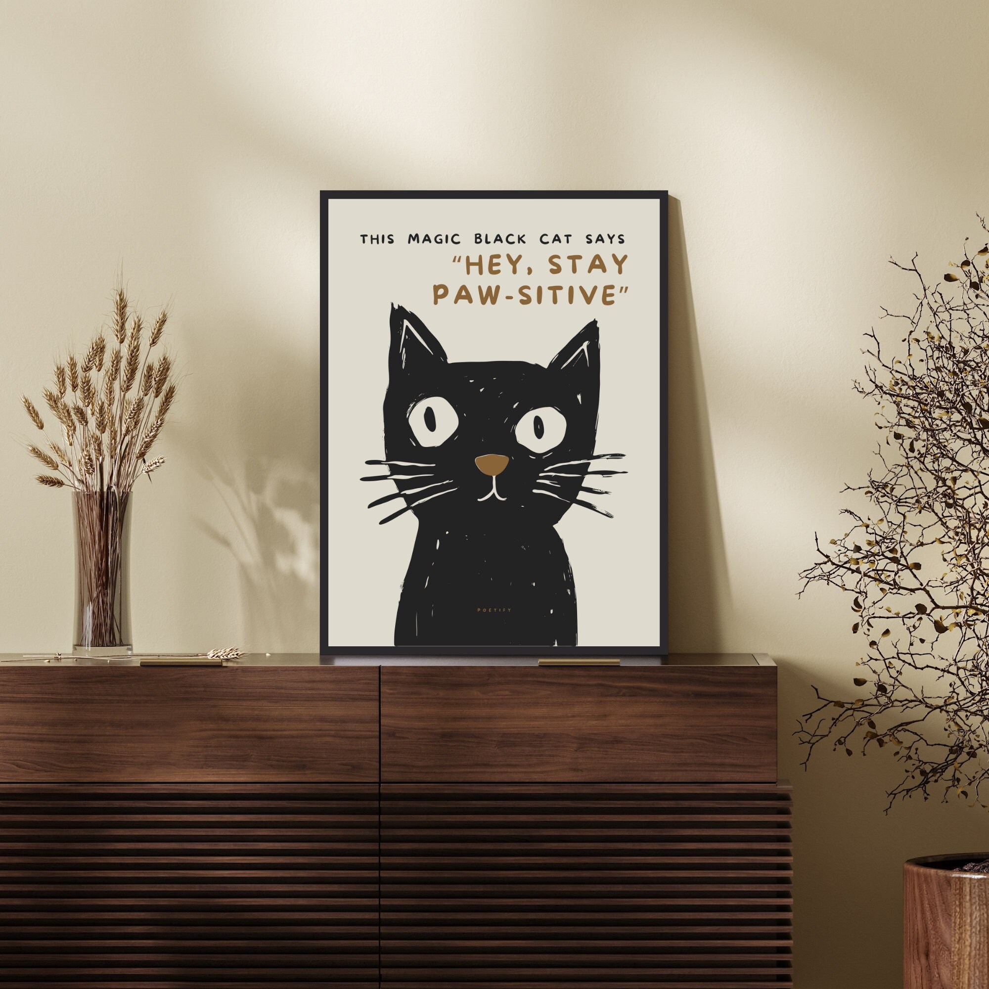 Custom Motivational Cat Art Print: Minimalist Cat Lover Gift