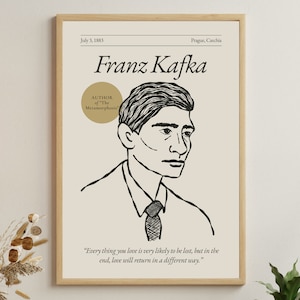 Franz Kafka Poster (Authors Series), Famous Writers Wall Art, Literary Poster, Book Lover Gift, Author Gift, Gift for Writer, Writers Gift