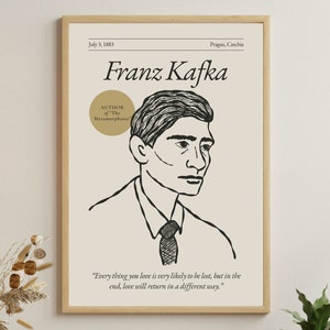 Cartel de Franz Kafka (Serie de autores), Arte de pared de escritores famosos, Cartel literario, Regalo de amante del libro, Regalo de autor, Regalo para escritor, Regalo de escritores