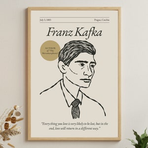 Franz Kafka Poster (Authors Series), Famous Writers Wall Art, Literary Poster, Book Lover Gift, Author Gift, Gift for Writer, Writers Gift