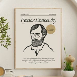 Fyodor Dostoevsky Poster (Authors Series), Writer Aesthetic Wall Art, Literary Quote Poster, Book Lover Gift, Gift for Writer, Author Gift
