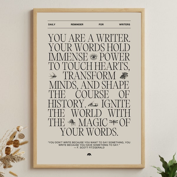 Writing Motivation Poster, Gift for Writer, Author, and Poet, Writing Manifesto Print, Inspirational Writing Poster, Wall Art for Writers