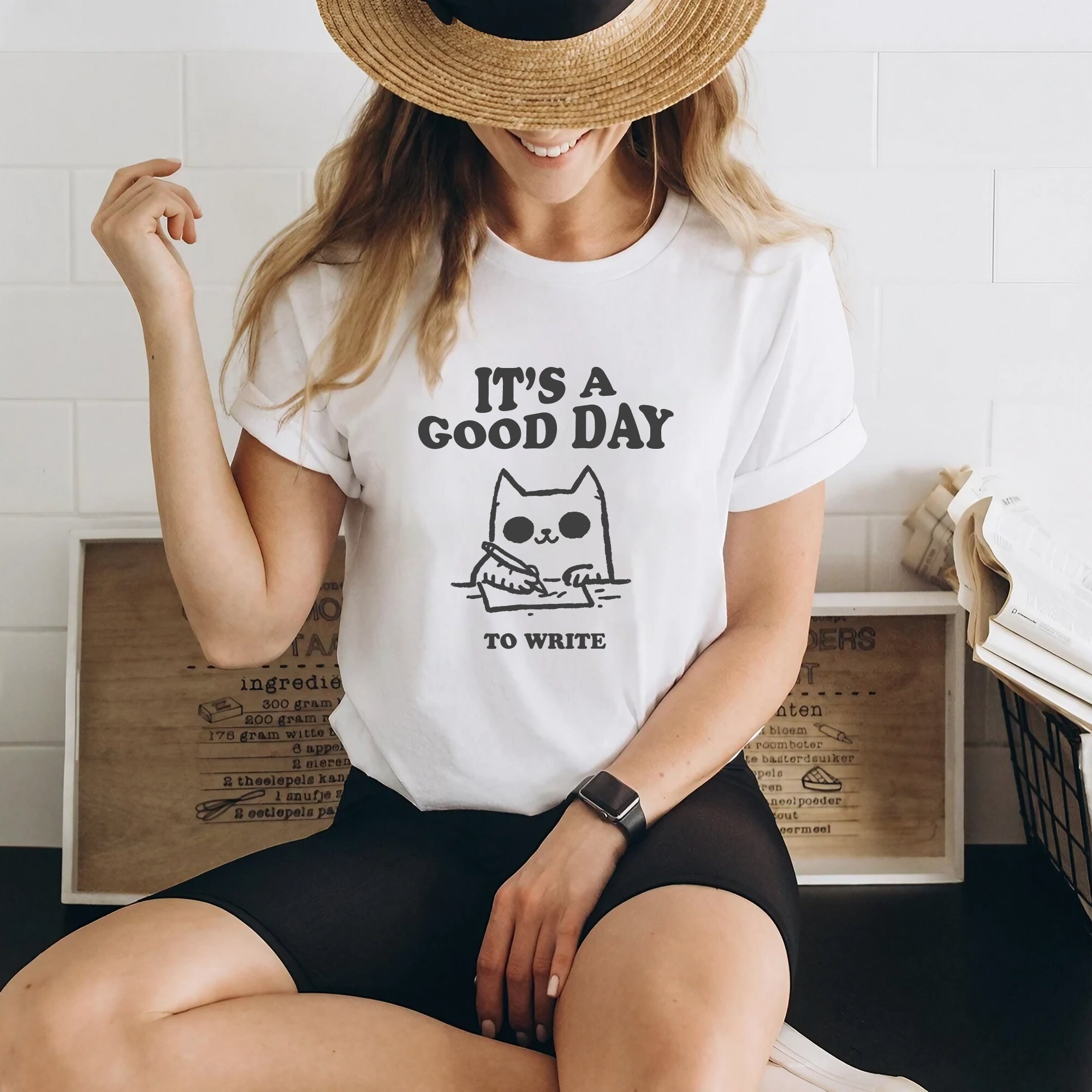 Funny Writer Tshirt, Retro Aesthetic Writing Shirt With Silly Cat, It's ...