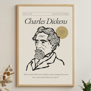 Charles Dickens Poster (Authors Series), Writers Wall Art, Literary Poster, Book Lover Gift, Authors Gift, Gift for Writer, Writers Gift