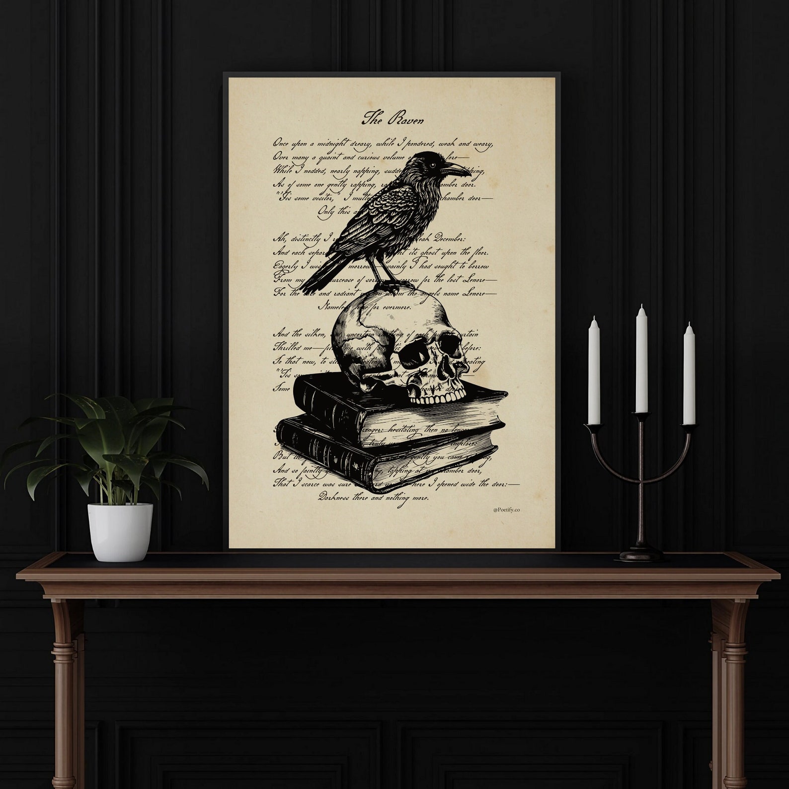 Vintage Raven Skull Art Print: Gothic Edgar Allan Poe Literary Gift - Etsy