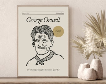 Cartel de George Orwell (Serie de autores), Arte de pared estético del escritor, Cartel de citas literarias, Regalo para amantes de los libros, Regalo para escritores, Autor imprimible