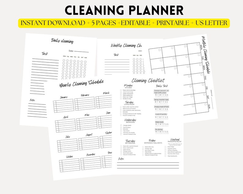 Editable Cleaning Checklistminimalist Cleaning Checklist Etsy