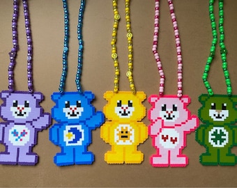 Coquette Teddy Bear Kandi Perler Necklace