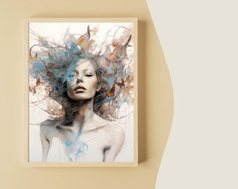 Illustrazione astratta di donna / Poster da parete / Decorazione murale / Download digitale / Stampa artistica / Stampe digitali / Opera d'arte unica
