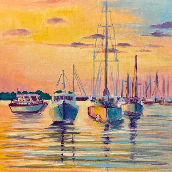 Painting of Boats Etsy