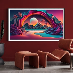 Volume 9 - 5 Samsung frame TV Art images, Ai-generated, Frame TV Art, Modern, Neon Cosmic Landscape, Instant Download
