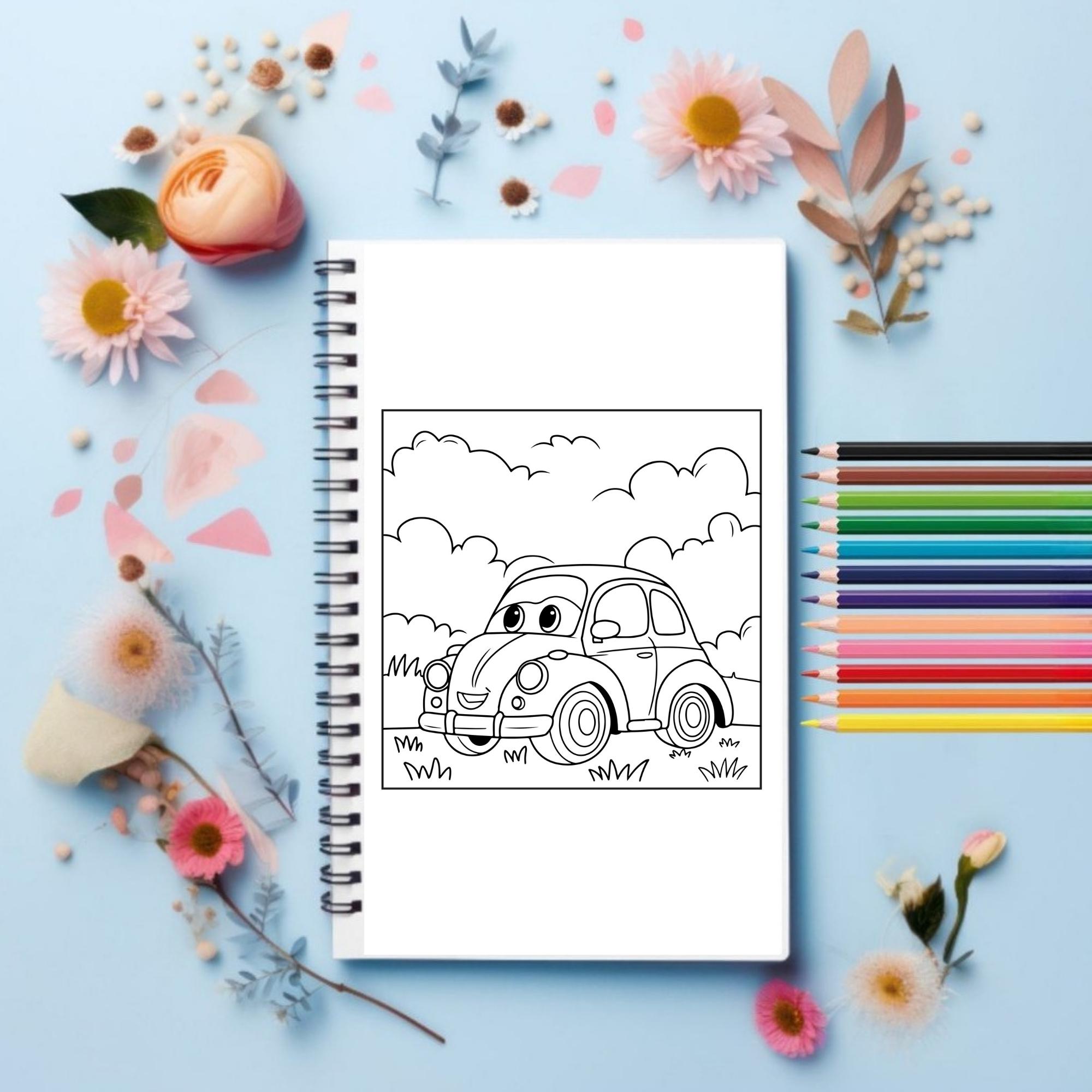 Cute Cars Coloring Book Pages for Kids - Easy to Color and Printable ...