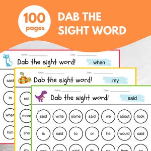 Dab the Sight Word Worksheets | Sight Words Printable Kindergarten, 1st Grade | Sight Word Activities | Early Learning Activities, 100 Pages