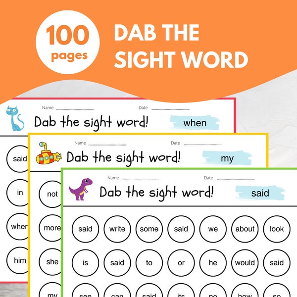 Dab the Sight Word Worksheets | Sight Words Printable Kindergarten, 1st Grade | Sight Word Activities | Early Learning Activities, 100 Pages