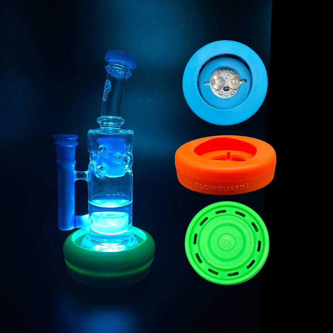 Glass Water Pipe Hookah Rig Replaceable Coin Battery LED Base Bumper