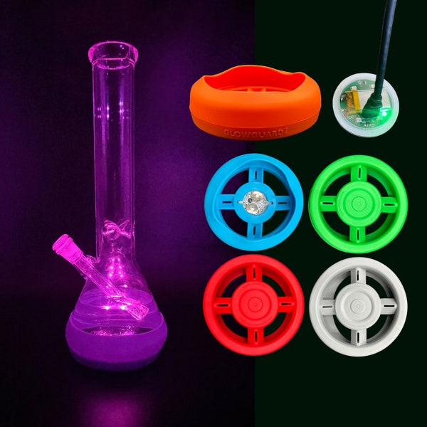 Micro-USB Rechargeable LED Base Bumper 4.25in-6in Glass Bases Light Up Protective Sleeve 420 Stoner Gift Accessories