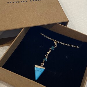 Long Triangle Turquoise Accent Gold Necklace Turquoise Necklace Stackable Necklace Layered Necklace Festival Jewelry Gold Accent Necklace