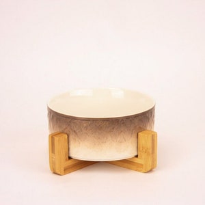 Super cute Ombré Brown and White Ceramic Dog Bowls with Metal Stands, New Style, modern dog feeder, dog bowl pair, new puppy gift, boho
