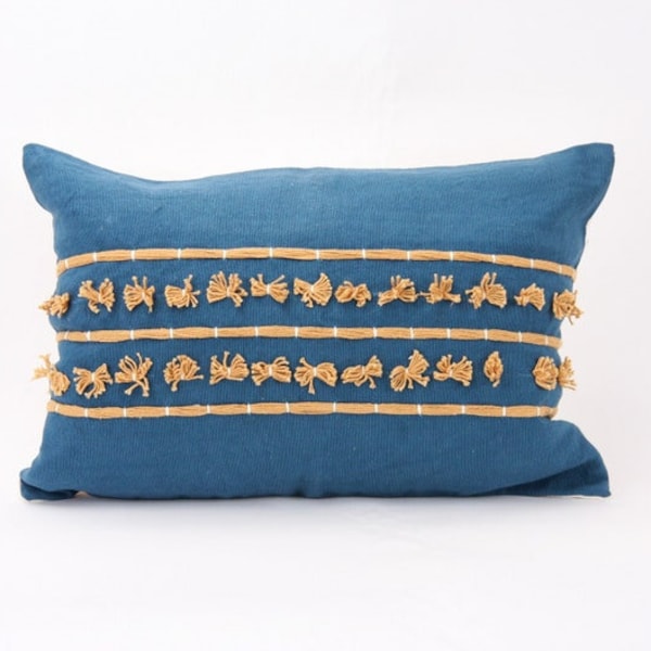 Boho Styled Blue and Mustard Hand Woven Lumbar Pillow Cover, 14x20, Striped Pillow Cover, Home Decorations, House Warming Gift