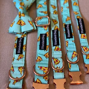 Standard Dog Pizza Dog Collar, Dog Collar with Removable Bow, Pizza Dog Collar, Dog Bow, Pet Accessories, Dog Collars, Blue Dog Collar