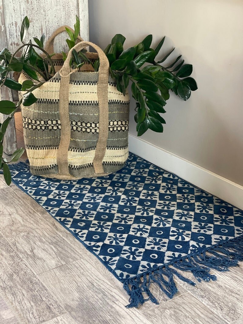 Block Printed Small Area Rug, Hand Done, 3X2, Indian Printed Rugs ...