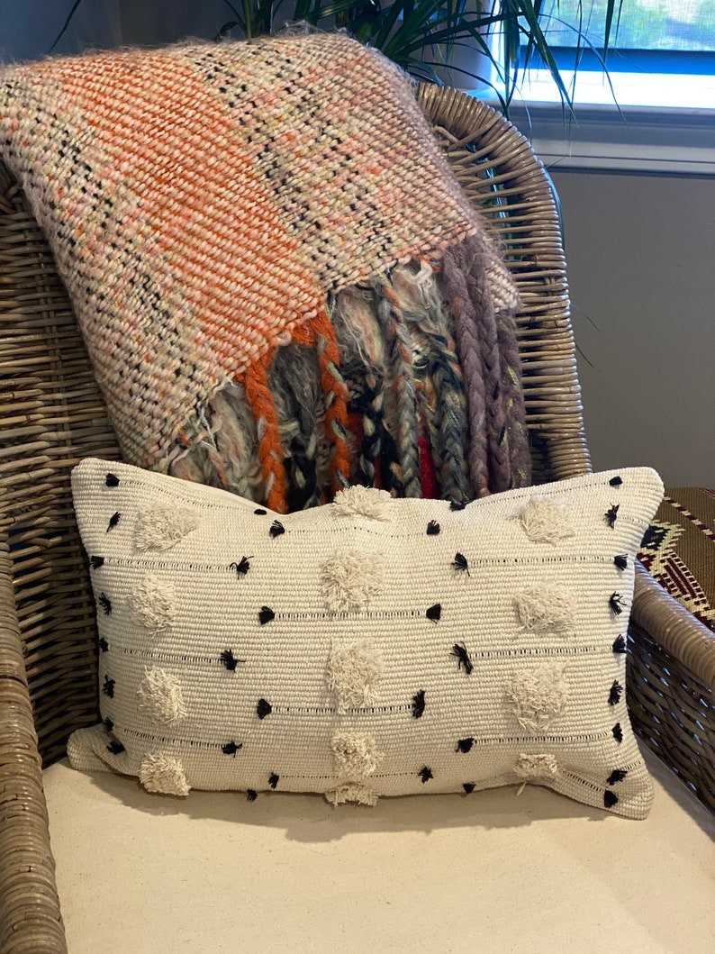 Black and Cream Boho Lumbar Pillow Cover, Bohemian Style Pillow Case, Decorative Pillow Cover