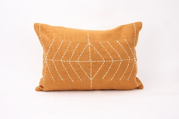 Boho Light Camel Brown Hand Embroidered Lumbar Pillow Cover, Boho Pillow Case, 20x14, House Warming Gift, Home Decor