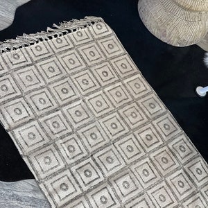 Beautiful Grey and Cream Hand Block Printed Small Area Rug, Square ...