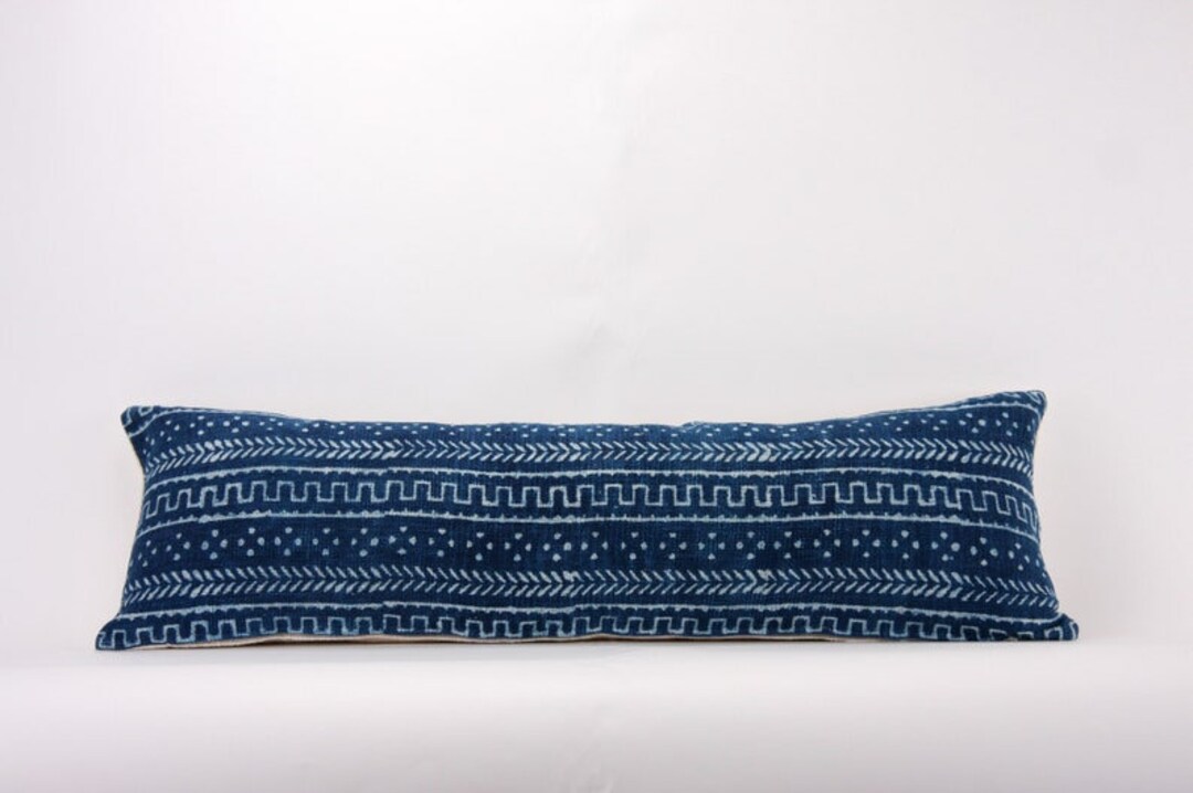 Boho Indigo Long Bedroom Lumbar Throw Pillow Cover 12x46, Pillow Case