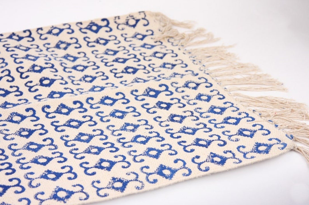 Block Printed Small Area Rug, Hand Done, 3X2, Indian Printed Rugs ...