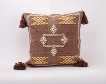 Brown and Cream Hand Woven Pillow Covers with Tassels, Boho Pillow Cover, Eclectic Pillow Case, House Warming Gift