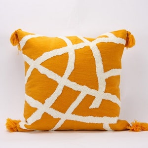 Mustard Boho Decorative Pillow, Pillow With Tassels, Yellow Pillow Cover, Boho Pillow, Mustard Embroidered Pillow Cover, Throw Pillows, Boho