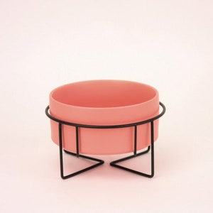 Modern Matte Pink Ceramic Dog Bowls w/ stand, Personalized, Raised Puppy Feeder, Cat Bowl, Water Bowl, Boho pets