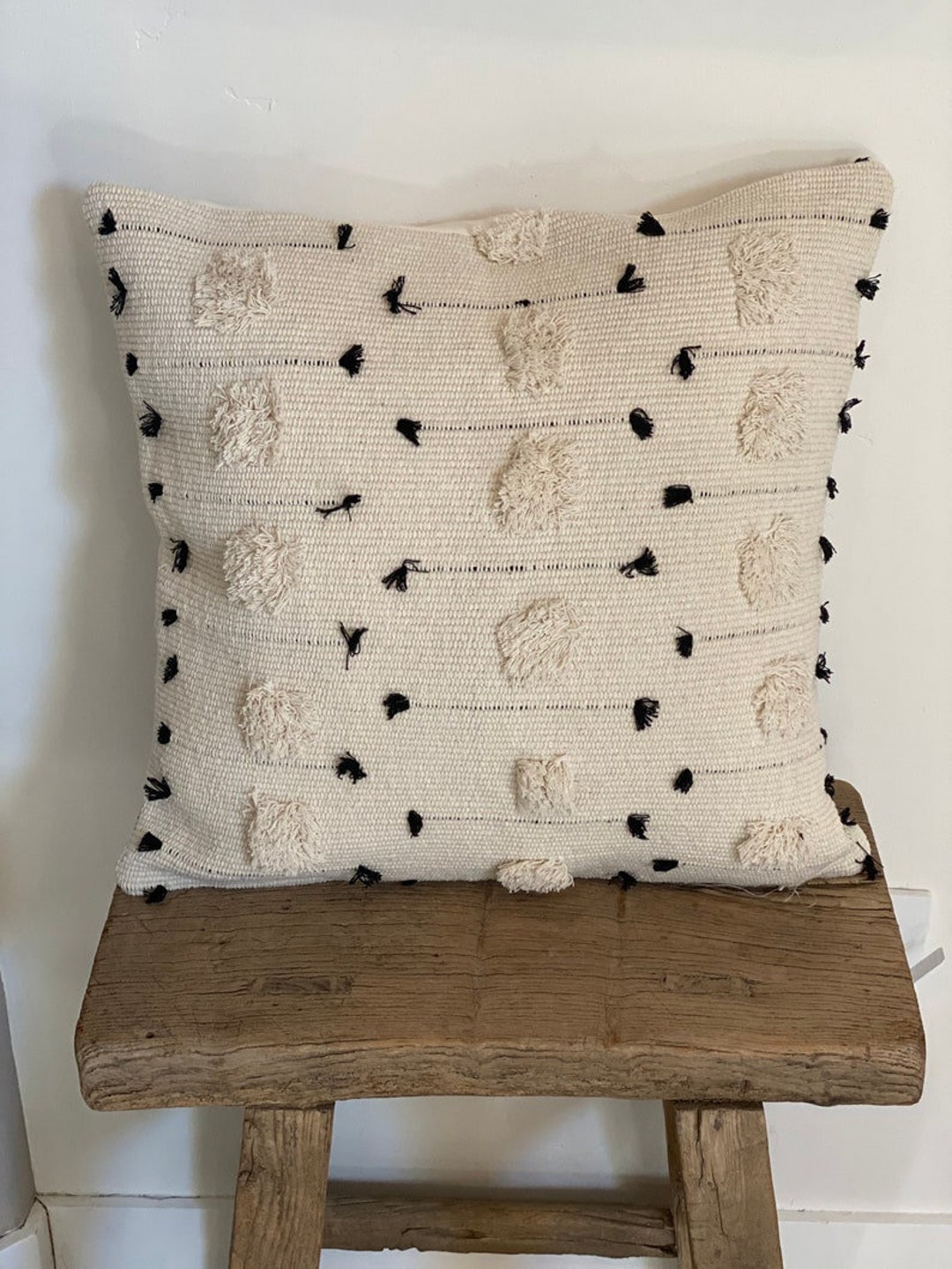 Black and Cream Boho Lumbar Pillow Cover, Bohemian Style Pillow Case