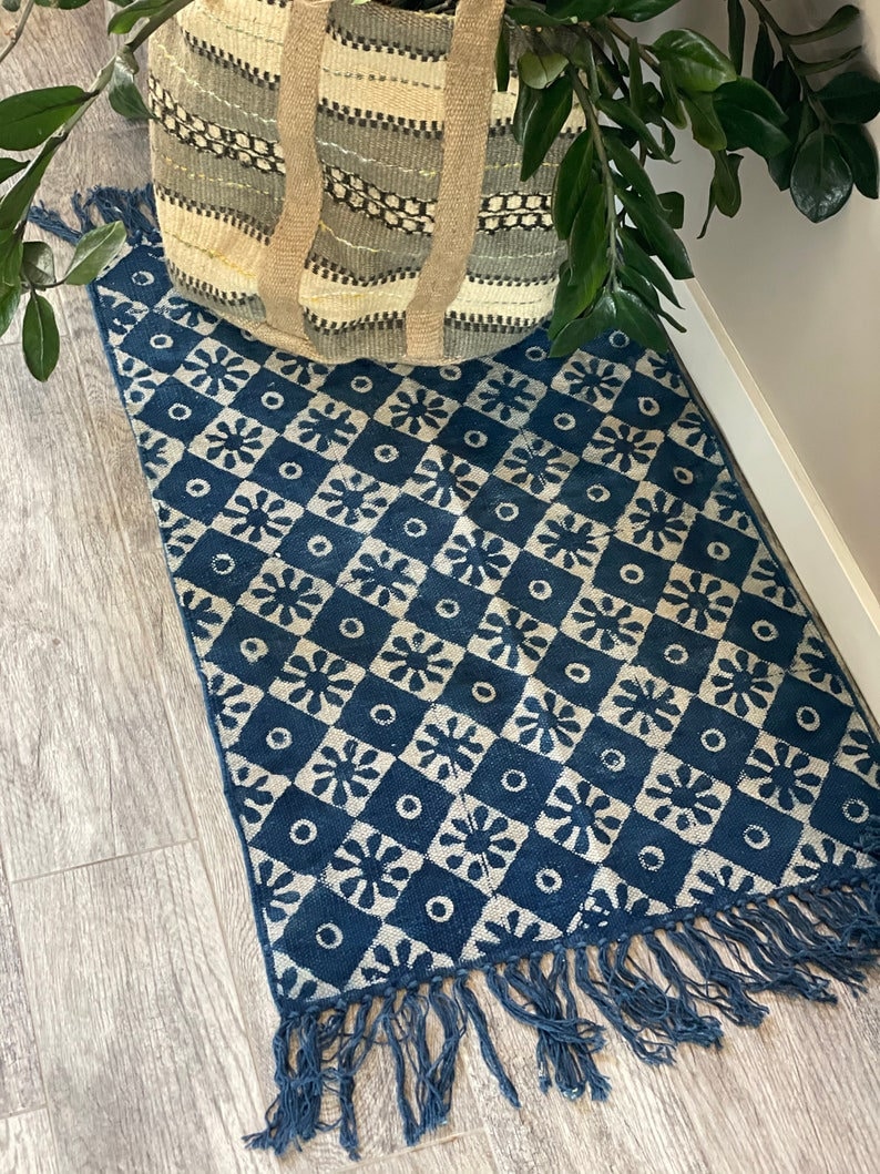 Block Printed Small Area Rug, Hand Done, 3X2, Indian Printed Rugs ...