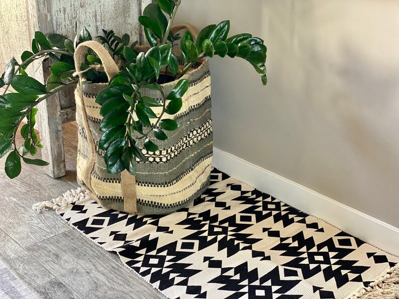 Black and Cream Boho Rug, Small Area Rug, Tribal Style Rug, Aztec Area ...