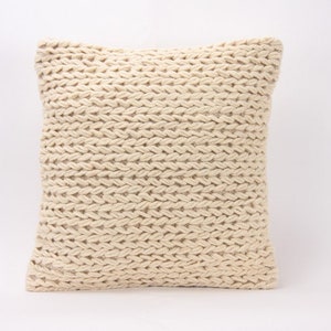 Boho Styled Hand Braided Cream Colored 18x18 Pillow Cover, Throw Pillow Case, Throw Pillow Cover, House Warming Gift, Home Decor