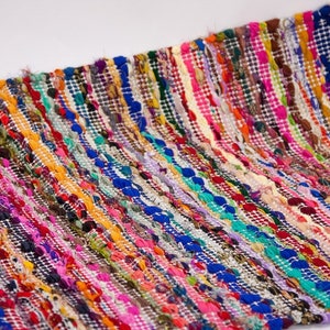 Hand Woven Colorful Chindi Style Rattan Rug, 36x24, Entryway Rug, Living Room Rug, Bathroom Mat