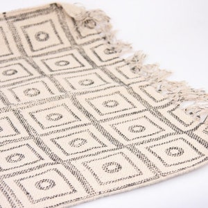 Beautiful Grey and Cream Hand Block Printed Small Area Rug, Square ...
