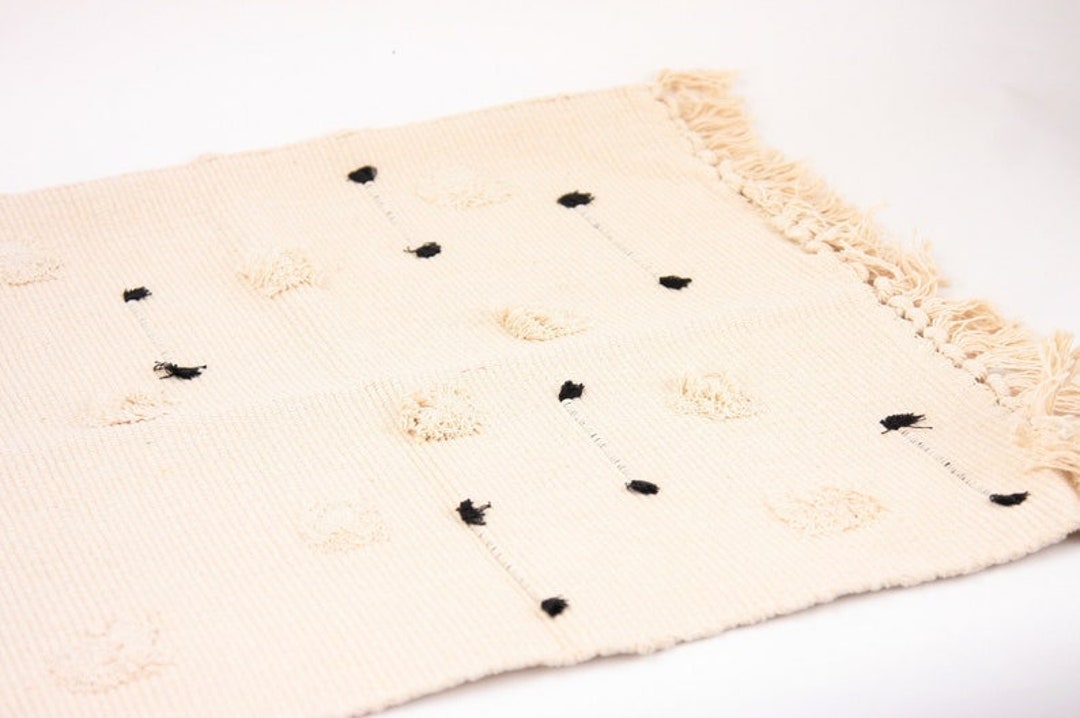 White and Black Boho Woven Floor Rug With Tassels, Floor Rug, Bathroom ...