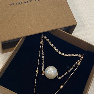Pearl Accent Multi Layered Gold Fashion Necklace Three Layered Necklace Stacked Necklace Gold And Pearl Necklace Long Layered Jewelry