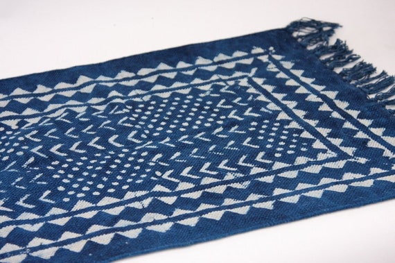 Beautiful Indigo Hand Block Stamped Long Floor Runner, Authentic Indian Rug, Bed Runner, Hallway, 100% Cotton, All Natural Dyes, Boho Home