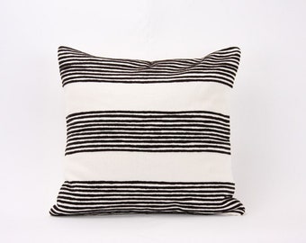 Boho Pillow Cover, Black and Cream Striped Pillow Cover, 18x18 Pillow, boho style throw pillow, decorative pillows, organic pillow, pillow