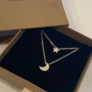 Moon And Star Double Layered Gold Necklace Star And Moon Multi Layered Gold Necklace Boho Necklace Stacked Necklace Festival Jewelry Stars