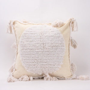 Boho Tufted Cream And White Pillow Cover With Tassels, Tufted Pillow, Soft Throw Pillow, White Pillow, Boho Tassel Pillow, Cream Pillow