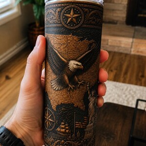 American Eagle Leather Tumbler Wrap | Vintage USA Map Sublimation Design (Digital Download)