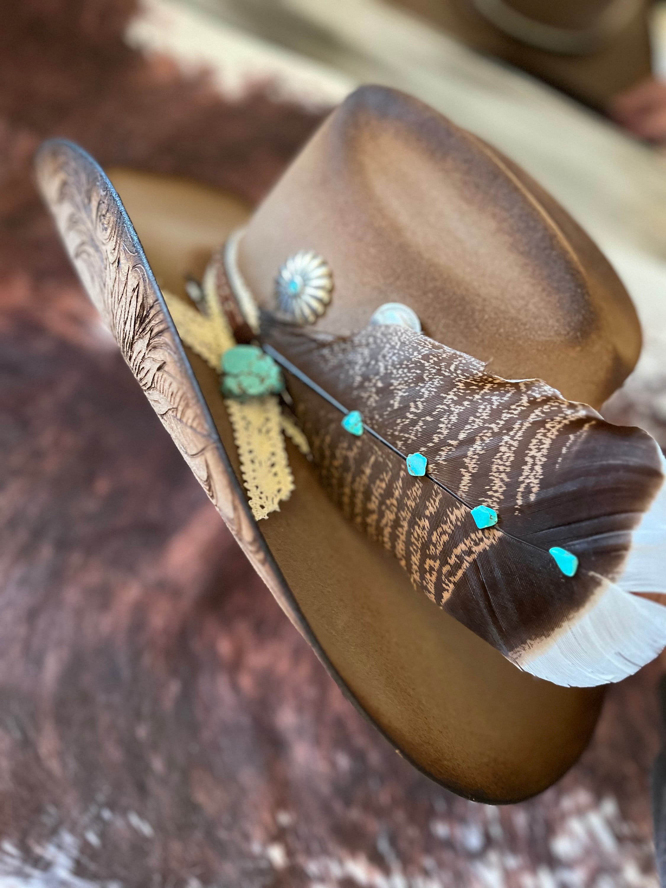 Turquoise Studded Turkey Feather Plume | Cowgirl Western Hat Turquoise Studded Turkey Feather Plume | Cowgirl Western Hat